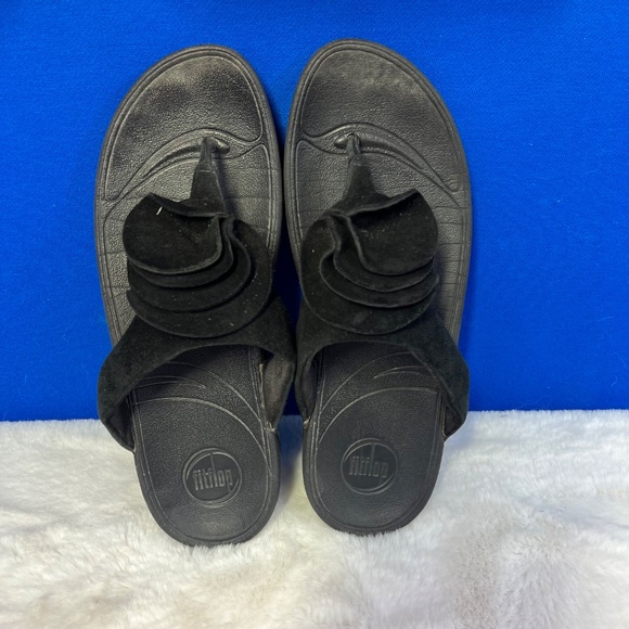 |•FITFLOP•| Black Leather Flower Comfort Sandals Size 9 - Picture 6 of 14